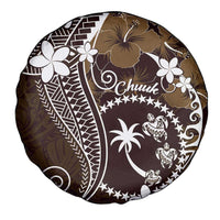 FSM Chuuk Spare Tire Cover Turtle Tropical Flowers Polynesian - Brown
