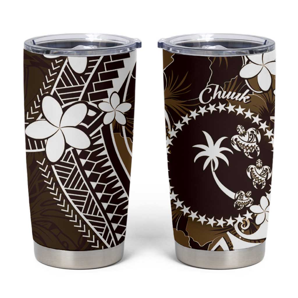 FSM Chuuk Tumbler Cup Turtle Tropical Flowers Polynesian - Brown LT14 Brown - Polynesian Pride