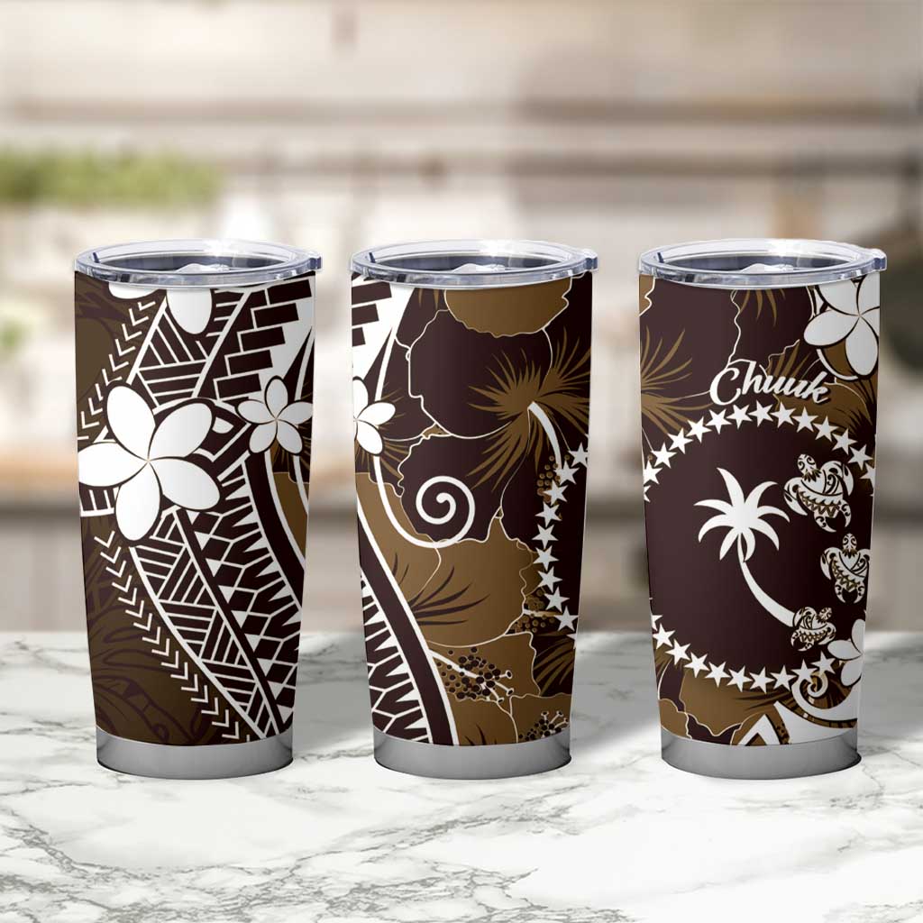 FSM Chuuk Tumbler Cup Turtle Tropical Flowers Polynesian - Brown LT14 - Polynesian Pride
