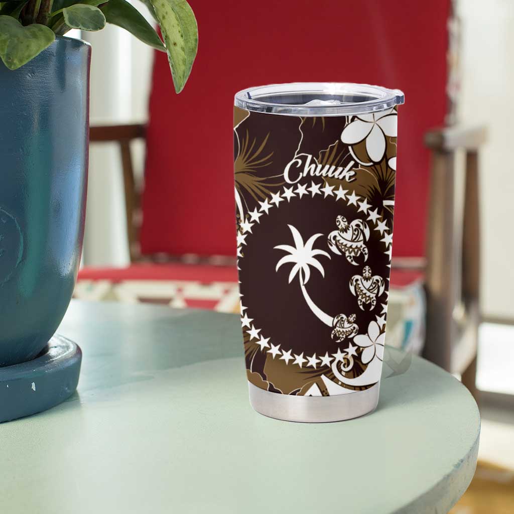 FSM Chuuk Tumbler Cup Turtle Tropical Flowers Polynesian - Brown LT14 - Polynesian Pride