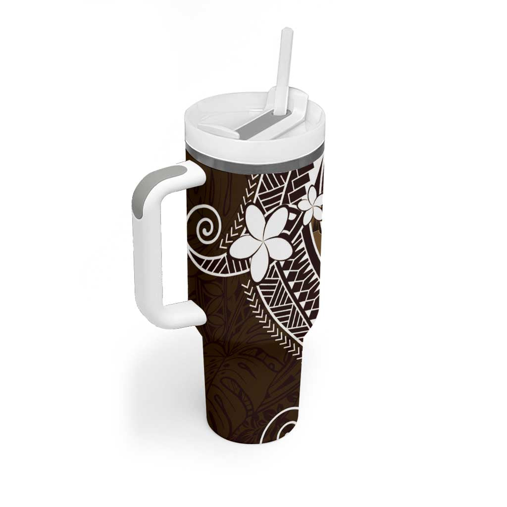FSM Chuuk Tumbler With Handle Turtle Tropical Flowers Polynesian - Brown