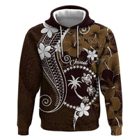 FSM Chuuk Zip Hoodie Turtle Tropical Flowers Polynesian - Brown
