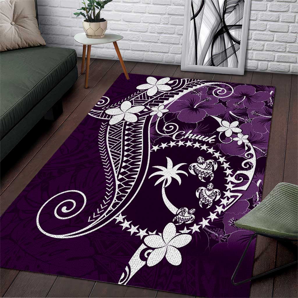 FSM Chuuk Area Rug Turtle Tropical Flowers Polynesian - Purple