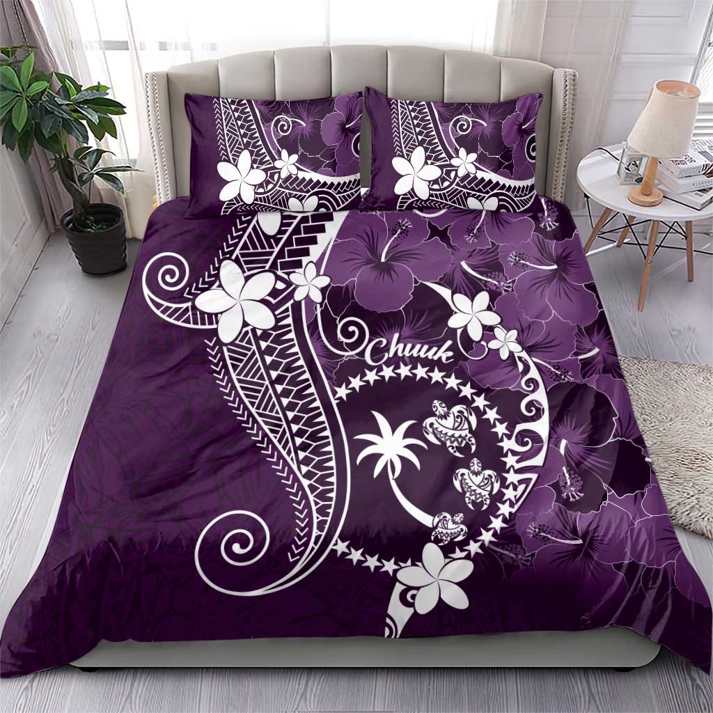 FSM Chuuk Bedding Set Turtle Tropical Flowers Polynesian - Purple