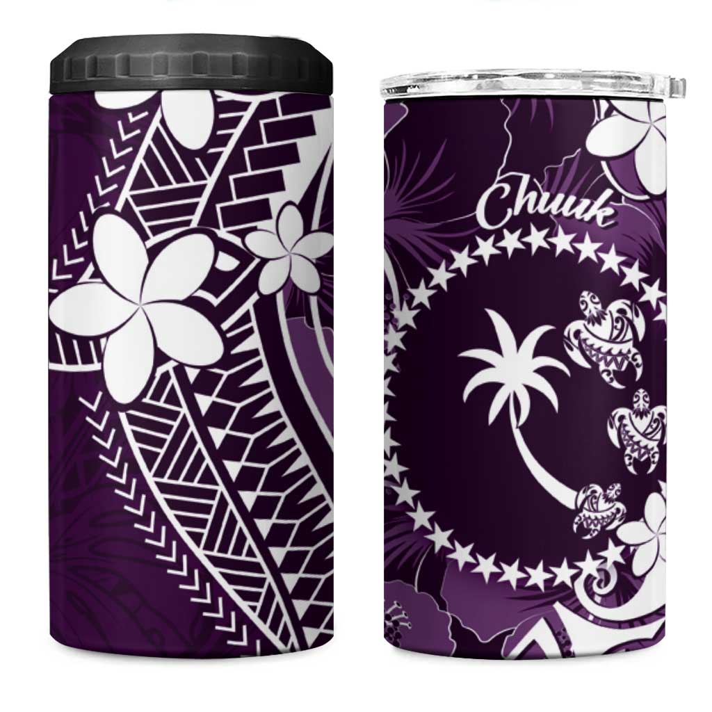 FSM Chuuk 4 in 1 Can Cooler Tumbler Turtle Tropical Flowers Polynesian - Purple