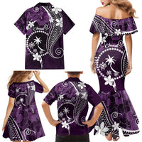 FSM Chuuk Family Matching Mermaid Dress and Hawaiian Shirt Turtle Tropical Flowers Polynesian - Purple