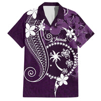 FSM Chuuk Family Matching Off Shoulder Short Dress and Hawaiian Shirt Turtle Tropical Flowers Polynesian - Purple