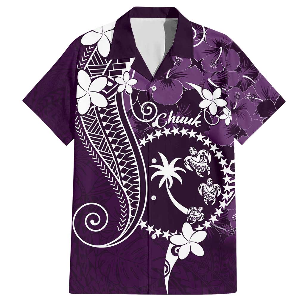 FSM Chuuk Family Matching Short Sleeve Bodycon Dress and Hawaiian Shirt Turtle Tropical Flowers Polynesian - Purple