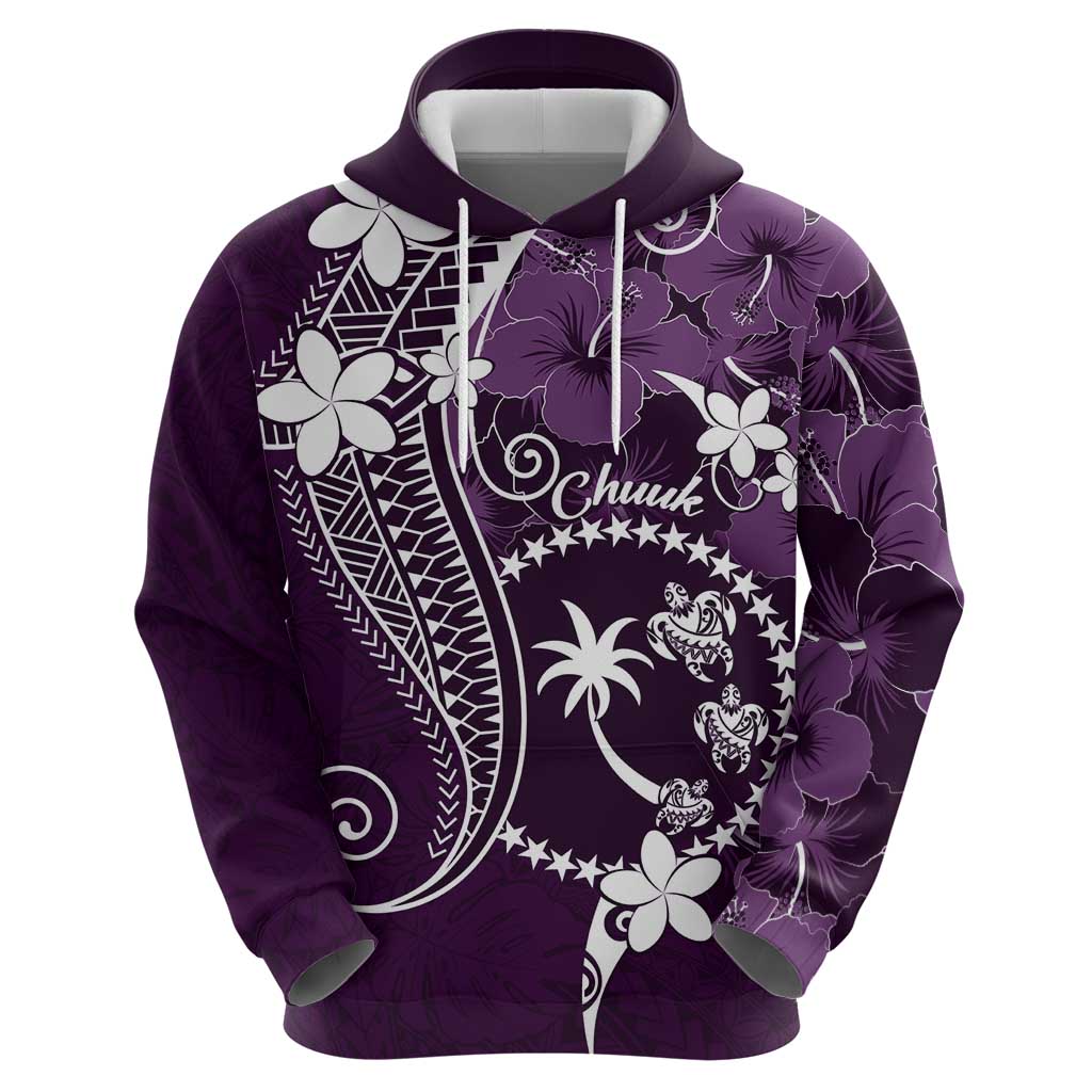 FSM Chuuk Hoodie Turtle Tropical Flowers Polynesian - Purple