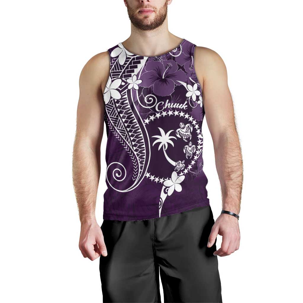 FSM Chuuk Men Tank Top Turtle Tropical Flowers Polynesian - Purple