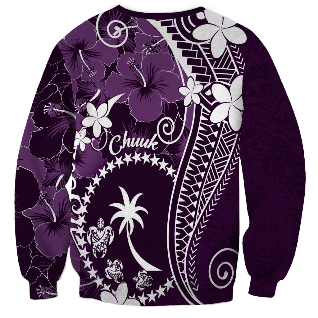 FSM Chuuk Sweatshirt Turtle Tropical Flowers Polynesian - Purple