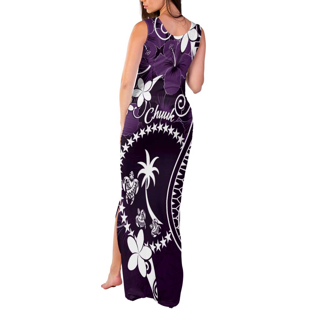 FSM Chuuk Tank Maxi Dress Turtle Tropical Flowers Polynesian - Purple