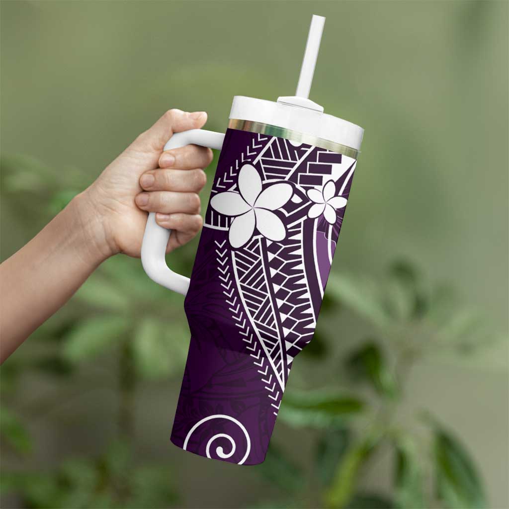 FSM Chuuk Tumbler With Handle Turtle Tropical Flowers Polynesian - Purple