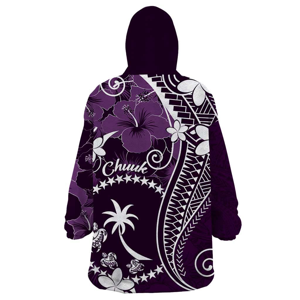 FSM Chuuk Wearable Blanket Hoodie Turtle Tropical Flowers Polynesian - Purple