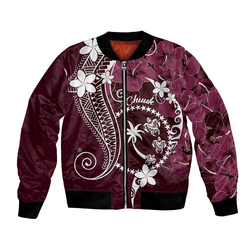 FSM Chuuk Bomber Jacket Turtle Tropical Flowers Polynesian - Pink LT14 Unisex Pink - Polynesian Pride