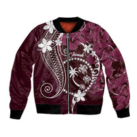 FSM Chuuk Bomber Jacket Turtle Tropical Flowers Polynesian - Pink LT14 Unisex Pink - Polynesian Pride