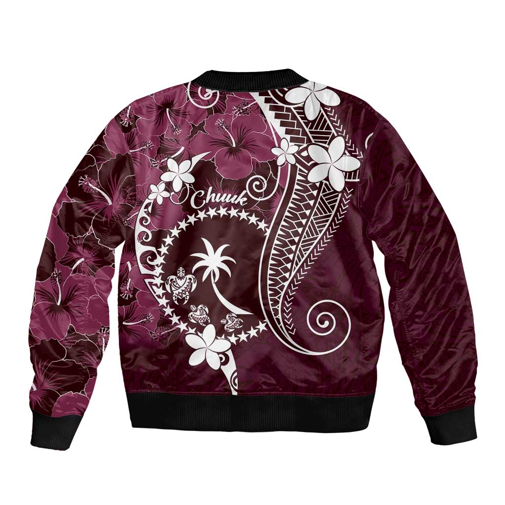 FSM Chuuk Bomber Jacket Turtle Tropical Flowers Polynesian - Pink LT14 - Polynesian Pride
