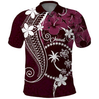 FSM Chuuk Polo Shirt Turtle Tropical Flowers Polynesian - Pink