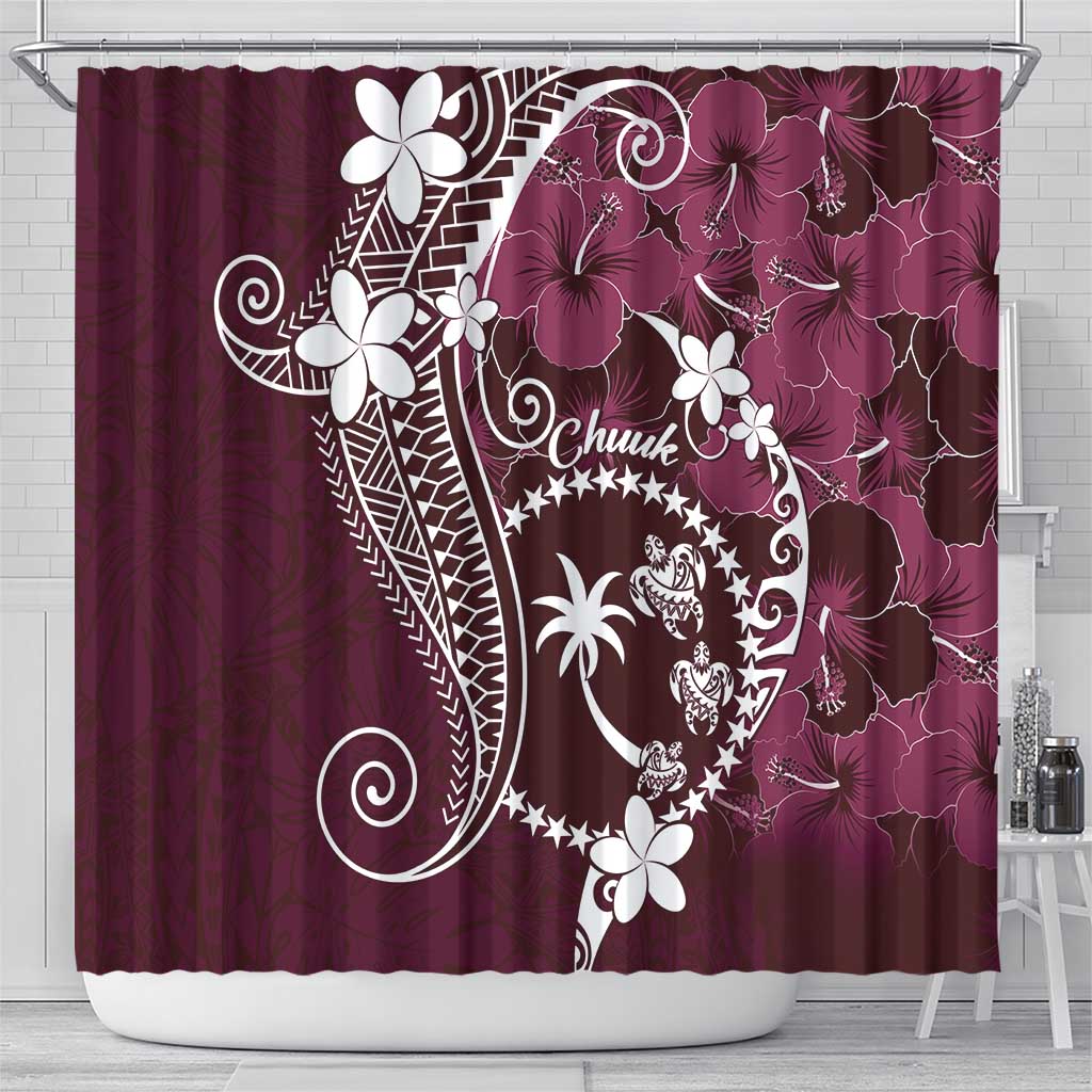 FSM Chuuk Shower Curtain Turtle Tropical Flowers Polynesian - Pink