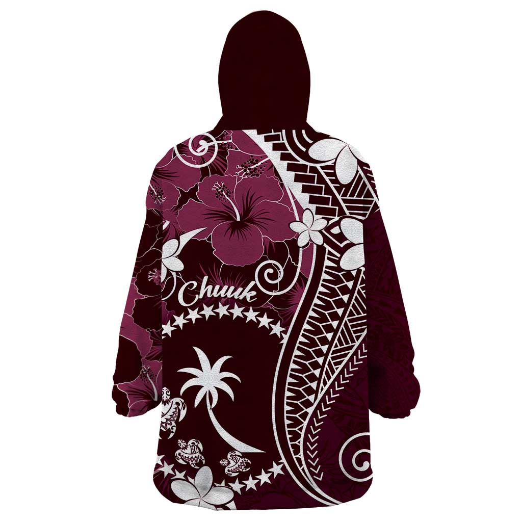 FSM Chuuk Wearable Blanket Hoodie Turtle Tropical Flowers Polynesian - Pink