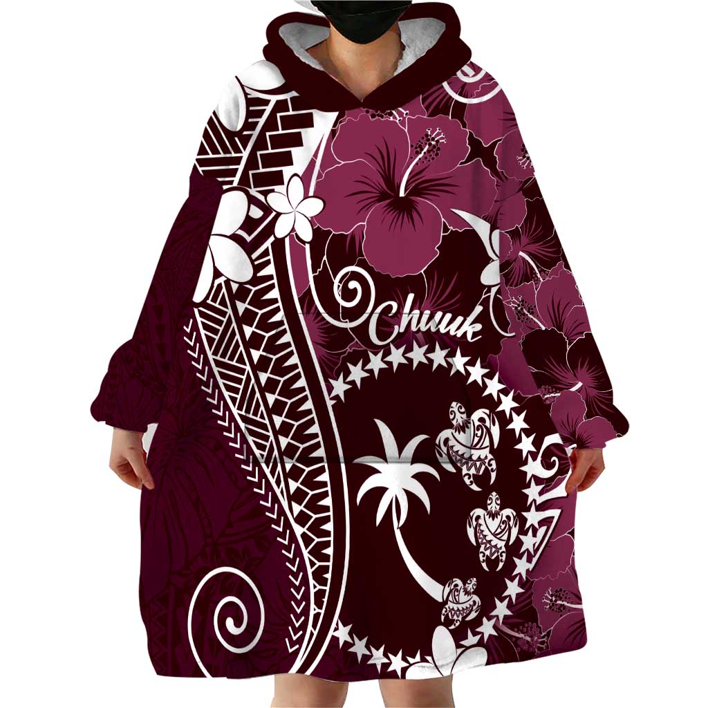FSM Chuuk Wearable Blanket Hoodie Turtle Tropical Flowers Polynesian - Pink
