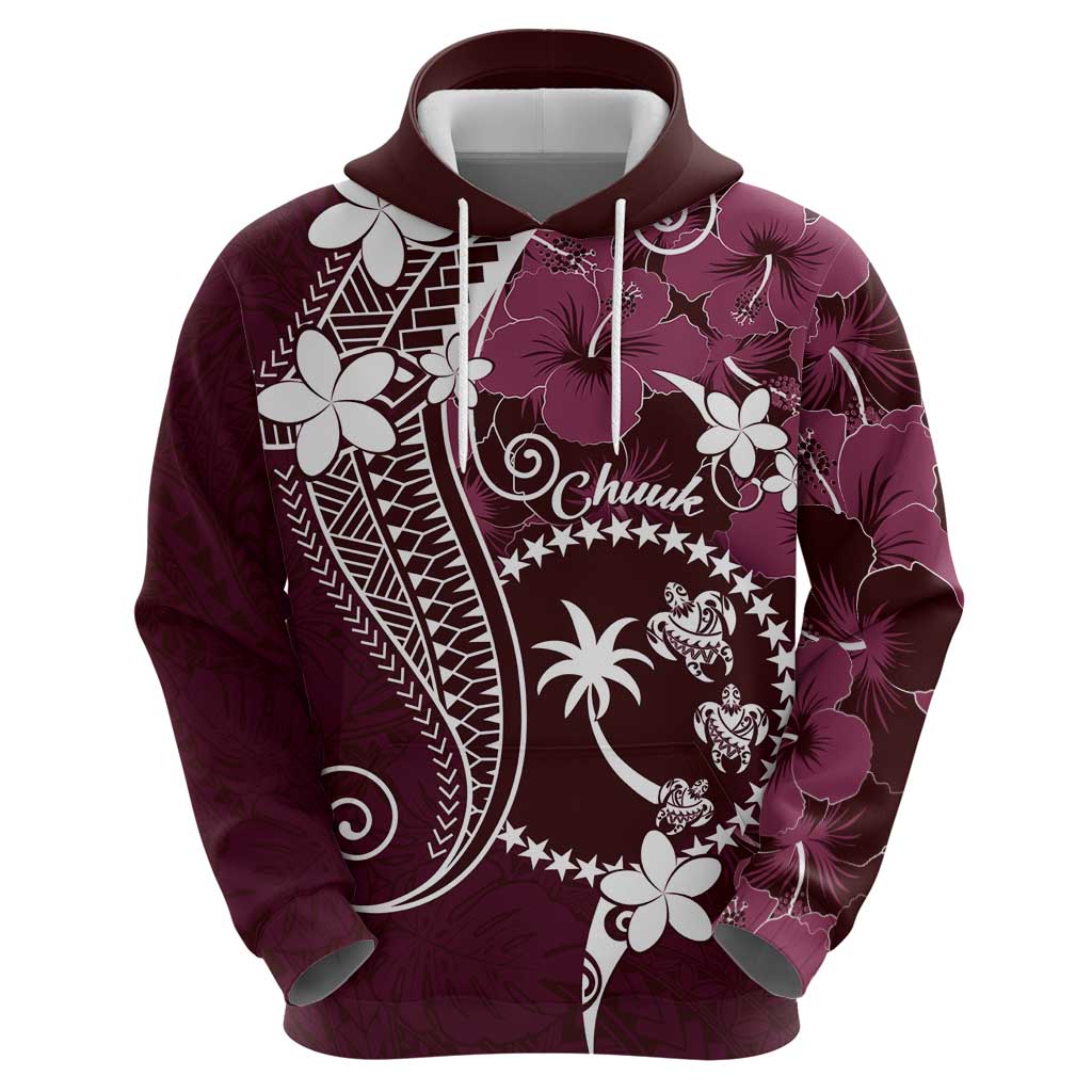 FSM Chuuk Zip Hoodie Turtle Tropical Flowers Polynesian - Pink