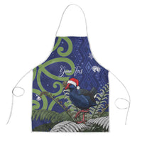 Personalized New Zealand Pukeko Christmas Apron Meri Kirihimete Taniko Ponga Koru Blue - Polynesian Pride