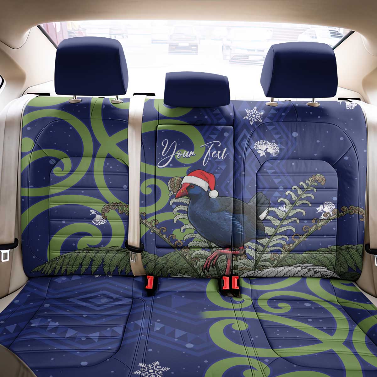 Personalized New Zealand Pukeko Christmas Back Car Seat Cover Meri Kirihimete Taniko Ponga Koru Blue - Polynesian Pride