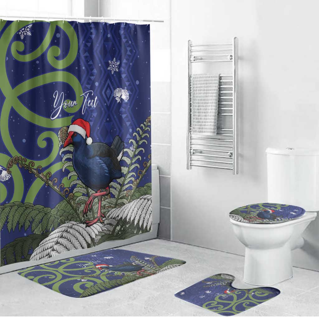 Personalized New Zealand Pukeko Christmas Bathroom Set Meri Kirihimete Taniko Ponga Koru Blue - Polynesian Pride