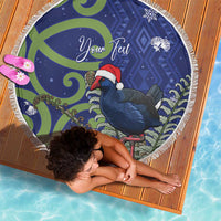Personalized New Zealand Pukeko Christmas Beach Blanket Meri Kirihimete Taniko Ponga Koru Blue - Polynesian Pride