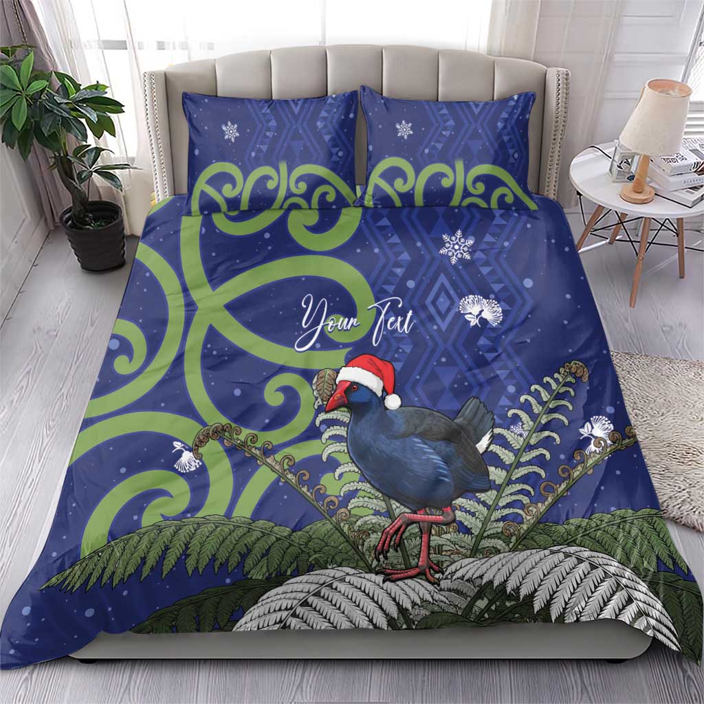 Personalized New Zealand Pukeko Christmas Bedding Set Meri Kirihimete Taniko Ponga Koru Blue - Polynesian Pride