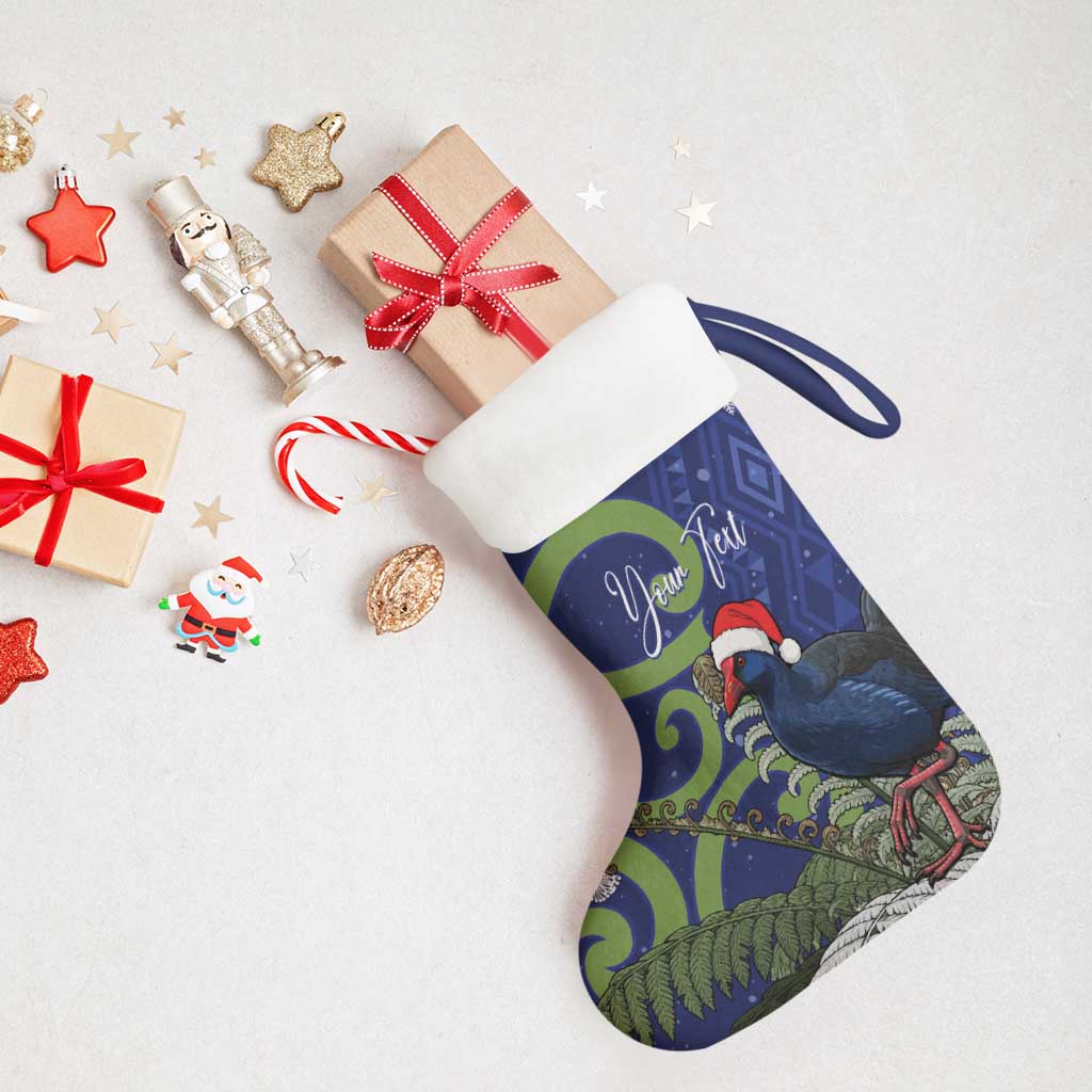 Personalized New Zealand Pukeko Christmas Stocking Meri Kirihimete Taniko Ponga Koru Blue - Polynesian Pride