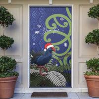 Personalized New Zealand Pukeko Christmas Door Cover Meri Kirihimete Taniko Ponga Koru Blue - Polynesian Pride
