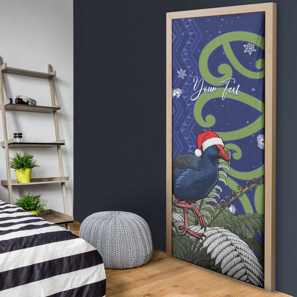 Personalized New Zealand Pukeko Christmas Door Cover Meri Kirihimete Taniko Ponga Koru Blue - Polynesian Pride