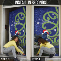 Personalized New Zealand Pukeko Christmas Door Cover Meri Kirihimete Taniko Ponga Koru Blue - Polynesian Pride