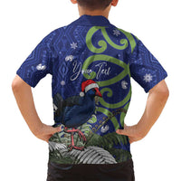 Personalized New Zealand Pukeko Christmas Family Matching Long Sleeve Bodycon Dress and Hawaiian Shirt Meri Kirihimete Taniko Ponga Koru Blue LT14 - Polynesian Pride