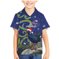 Personalized New Zealand Pukeko Christmas Family Matching Mermaid Dress and Hawaiian Shirt Meri Kirihimete Taniko Ponga Koru Blue LT14 Son's Shirt Blue - Polynesian Pride