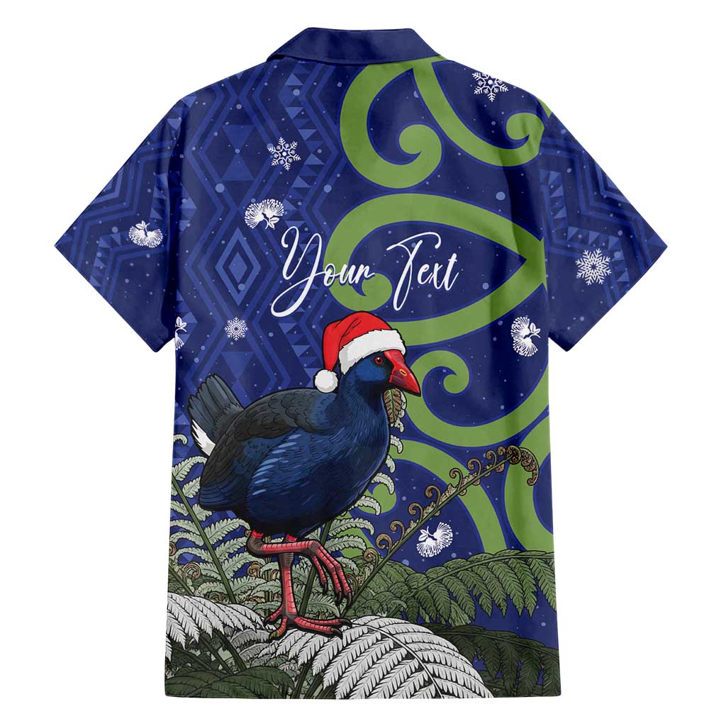 Personalized New Zealand Pukeko Christmas Family Matching Off Shoulder Short Dress and Hawaiian Shirt Meri Kirihimete Taniko Ponga Koru Blue - Polynesian Pride