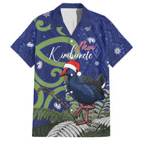 Personalized New Zealand Pukeko Christmas Family Matching Puletasi and Hawaiian Shirt Meri Kirihimete Taniko Ponga Koru Blue LT14 Dad's Shirt - Short Sleeve Blue - Polynesian Pride