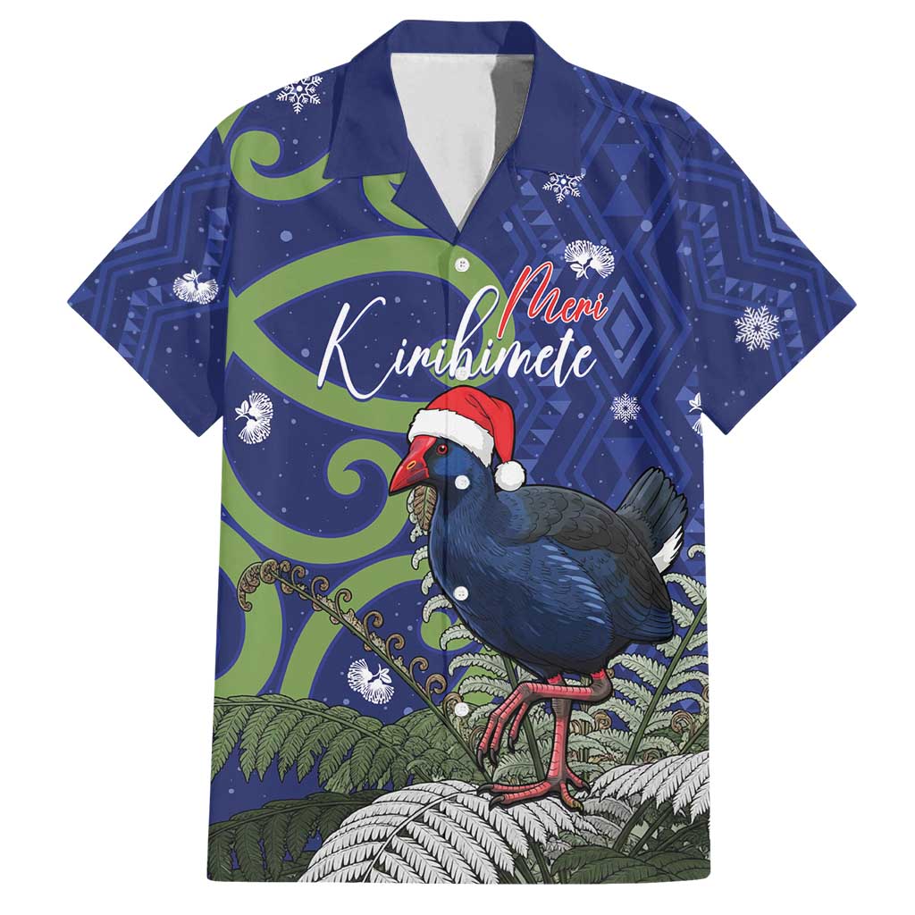 Personalized New Zealand Pukeko Christmas Family Matching Summer Maxi Dress and Hawaiian Shirt Meri Kirihimete Taniko Ponga Koru Blue LT14 Dad's Shirt - Short Sleeve Blue - Polynesian Pride