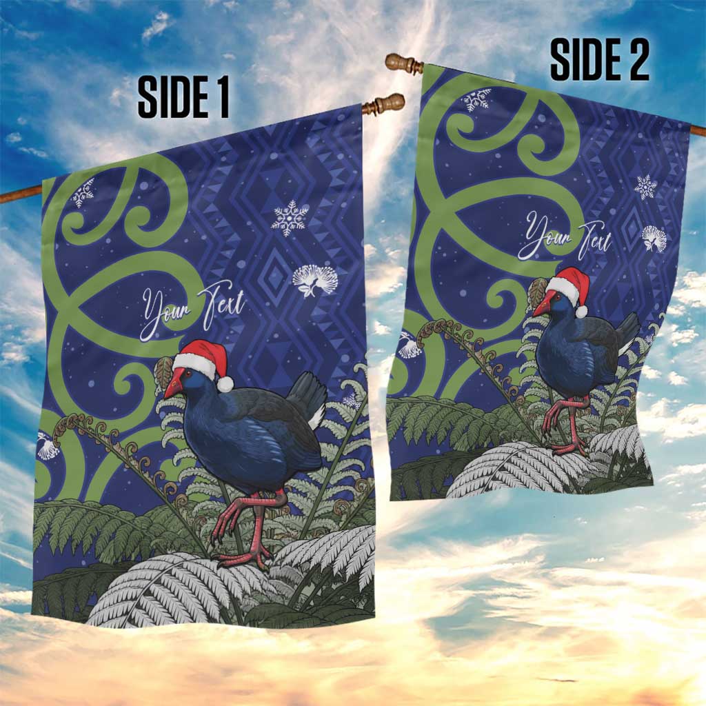 Personalized New Zealand Pukeko Christmas Garden Flag Meri Kirihimete Taniko Ponga Koru Blue LT14 - Polynesian Pride
