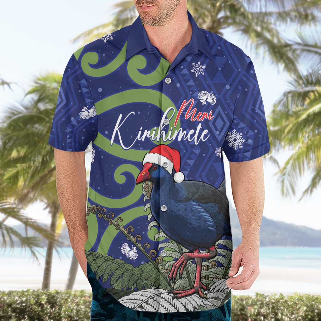 Personalized New Zealand Pukeko Christmas Hawaiian Shirt Meri Kirihimete Taniko Ponga Koru Blue - Polynesian Pride