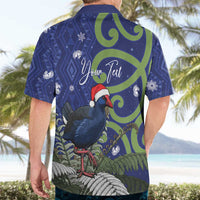Personalized New Zealand Pukeko Christmas Hawaiian Shirt Meri Kirihimete Taniko Ponga Koru Blue - Polynesian Pride