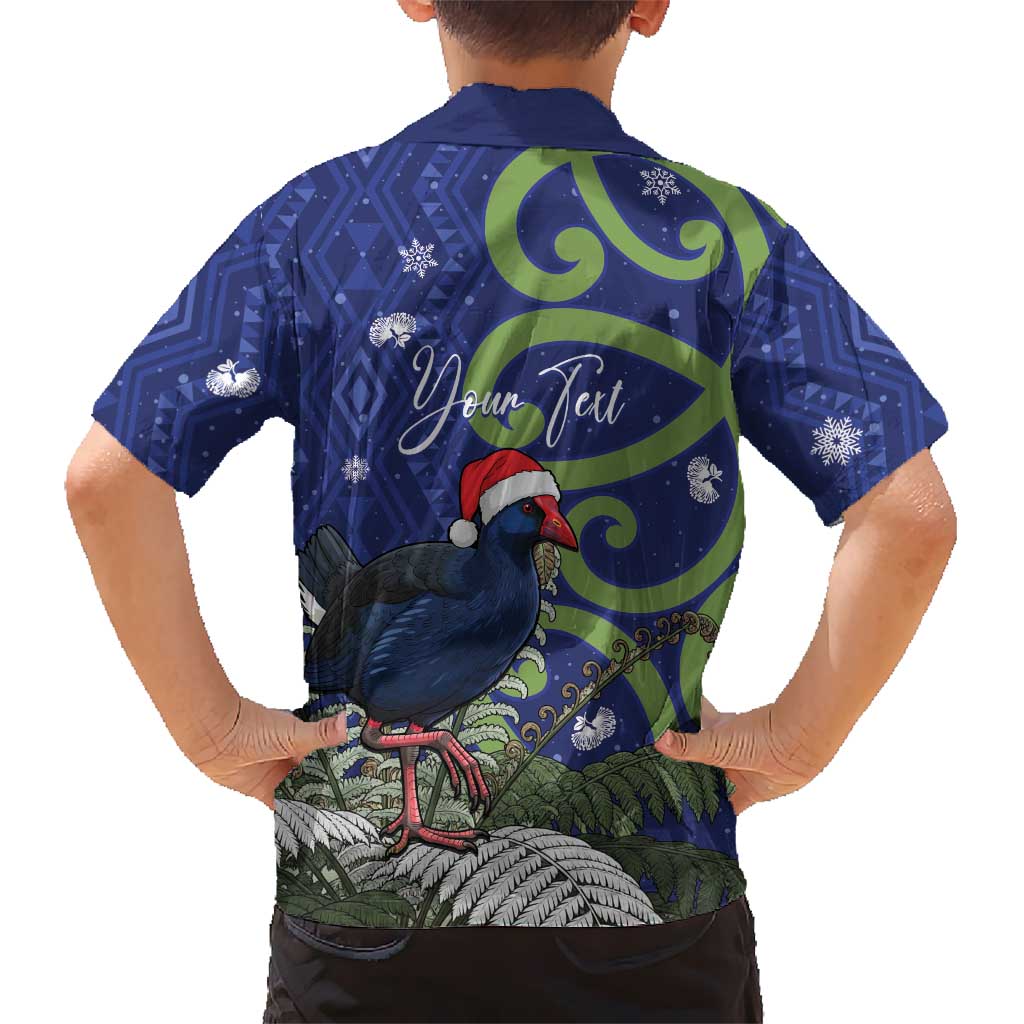 Personalized New Zealand Pukeko Christmas Hawaiian Shirt Meri Kirihimete Taniko Ponga Koru Blue - Polynesian Pride