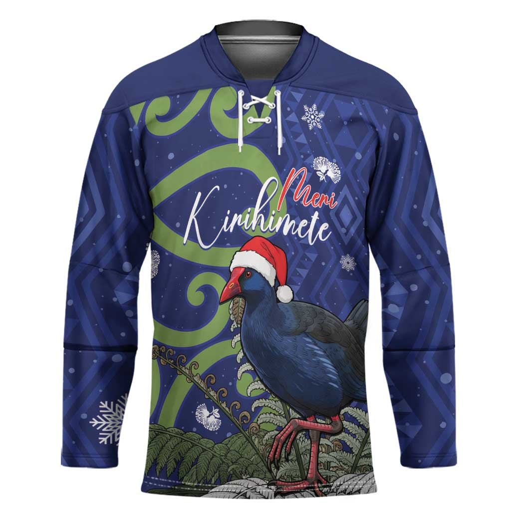 Personalized New Zealand Pukeko Christmas Hockey Jersey Meri Kirihimete Taniko Ponga Koru Blue LT14 Unisex Blue - Polynesian Pride