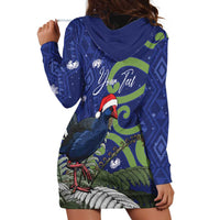 Personalized New Zealand Pukeko Christmas Hoodie Dress Meri Kirihimete Taniko Ponga Koru Blue - Polynesian Pride
