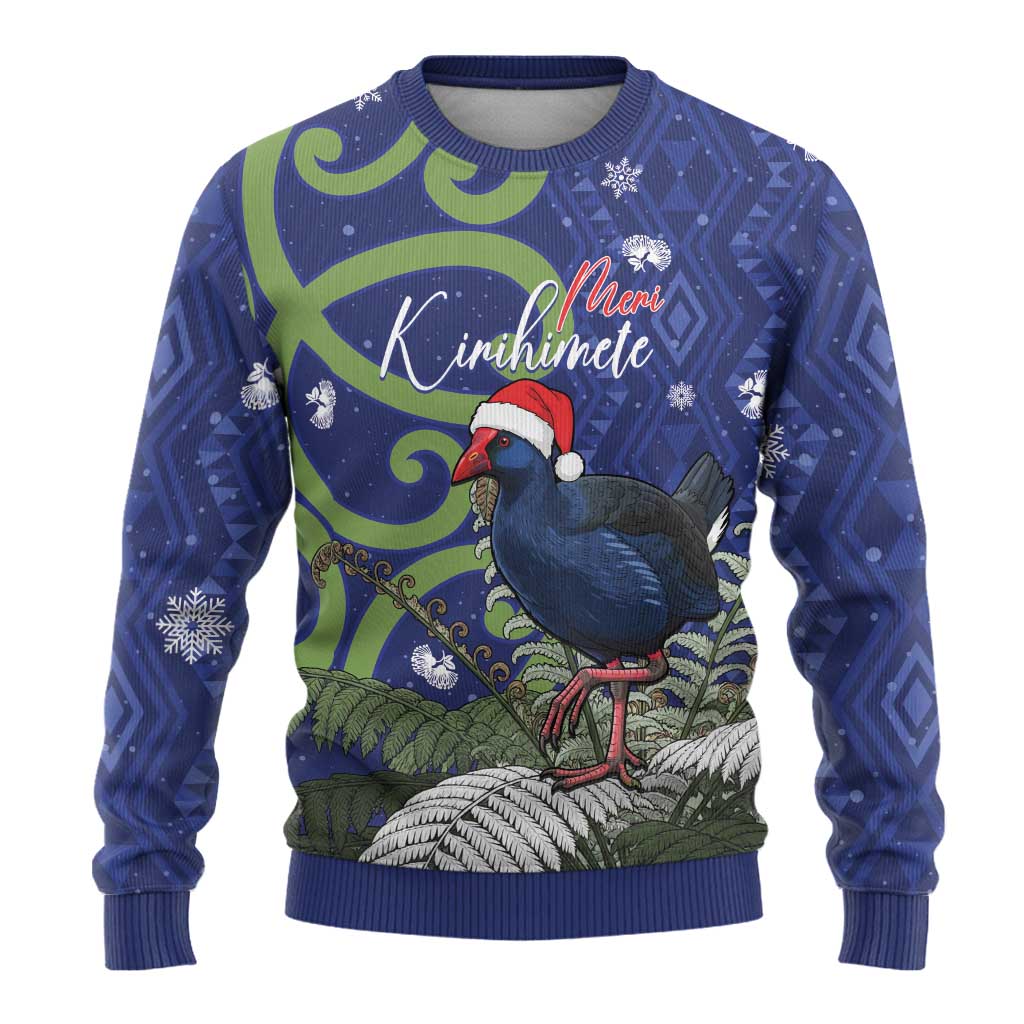 Personalized New Zealand Pukeko Christmas Ugly Christmas Sweater Meri Kirihimete Taniko Ponga Koru Blue LT14 - Polynesian Pride