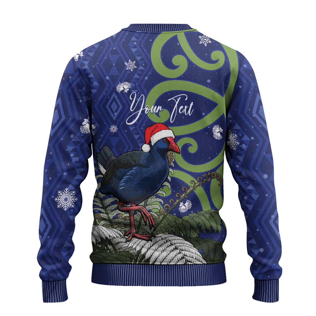 Personalized New Zealand Pukeko Christmas Ugly Christmas Sweater Meri Kirihimete Taniko Ponga Koru Blue LT14 - Polynesian Pride