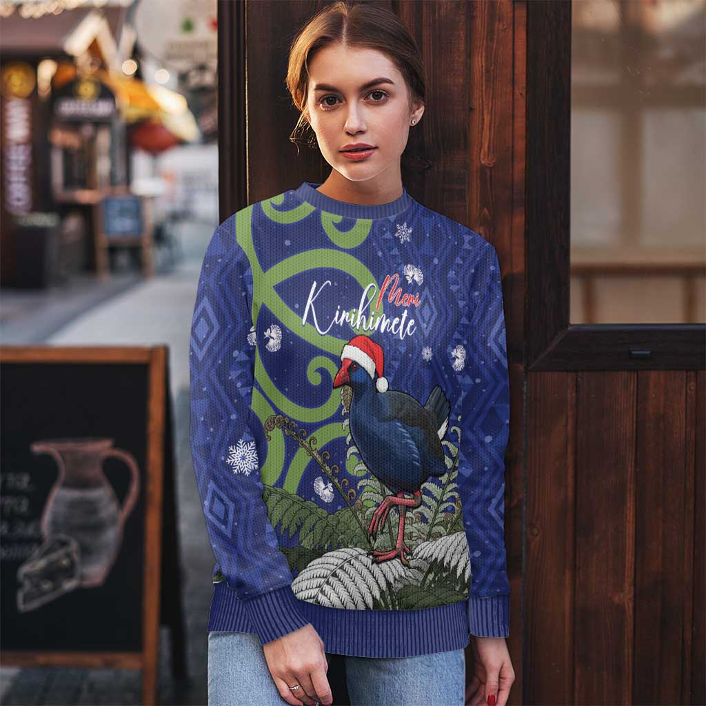 Personalized New Zealand Pukeko Christmas Ugly Christmas Sweater Meri Kirihimete Taniko Ponga Koru Blue LT14 - Polynesian Pride