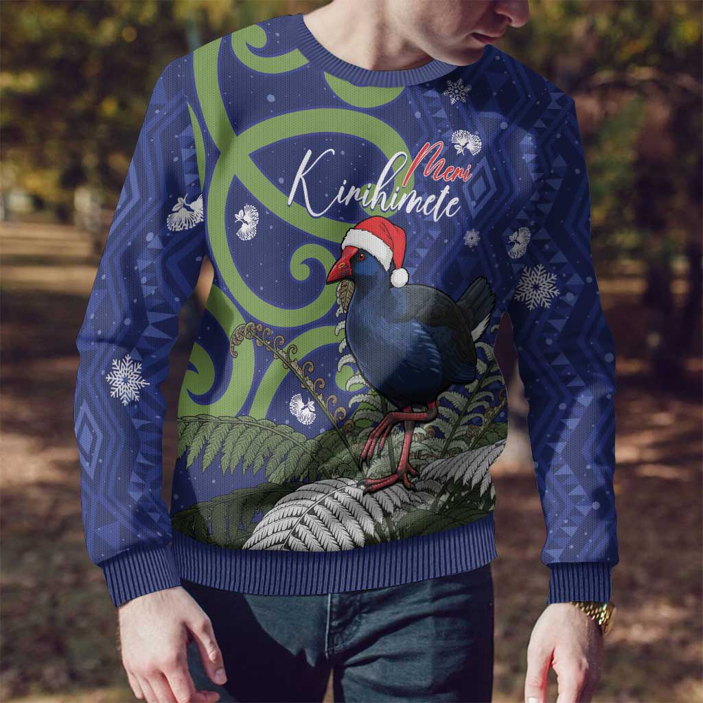 Personalized New Zealand Pukeko Christmas Ugly Christmas Sweater Meri Kirihimete Taniko Ponga Koru Blue LT14 - Polynesian Pride